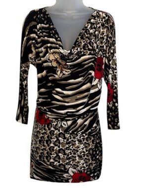 Cache Animal Print Mini Peplum Dress